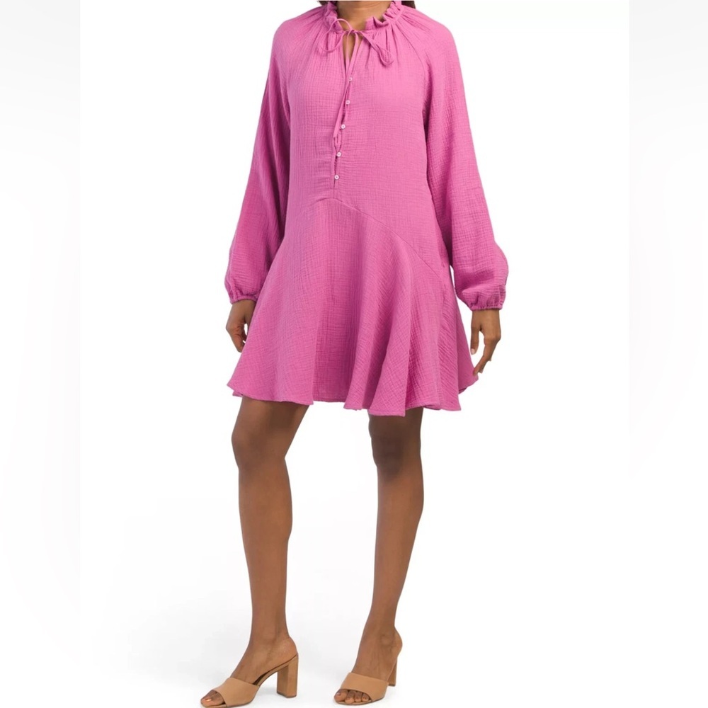 Magaschoni Organic Cotton Gauze Rosebud Pink Mini‎ Dress - Picture 3 of 13